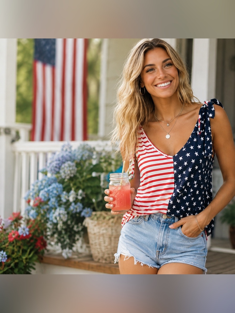 NWT BIBI Patriotic Stars & Stripes Tank Top Small USA Flag Americana Summer